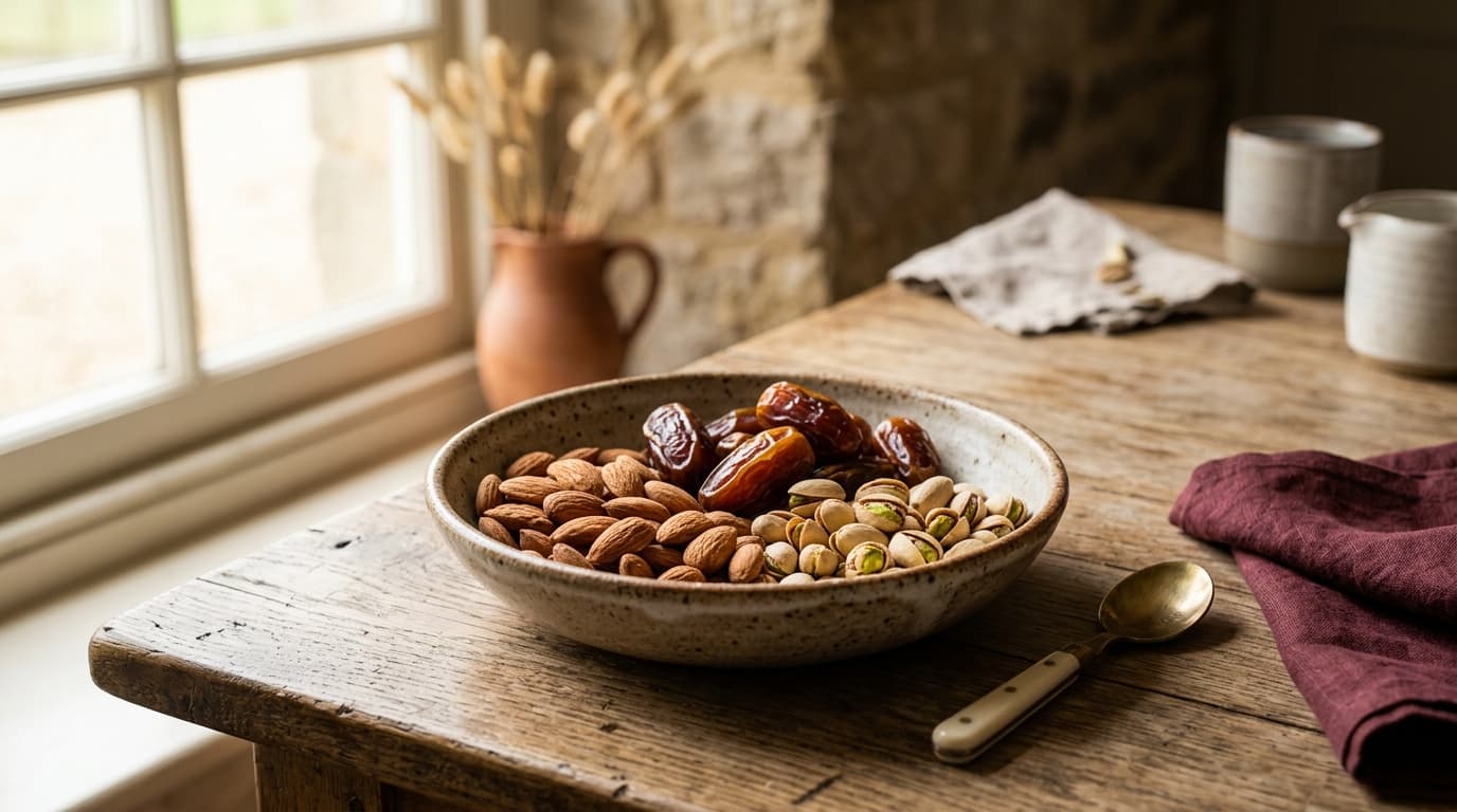 Premium Dry Fruits and Nuts in a beautiful ceramic bowl